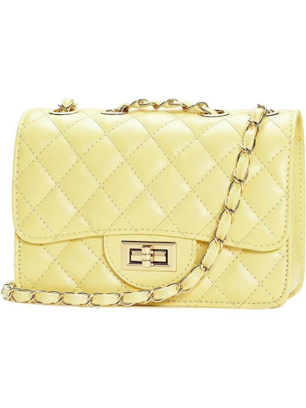 Women's Light Yellow PU Leather Satchel Small Quilted Purse Chain Crossbody Bags